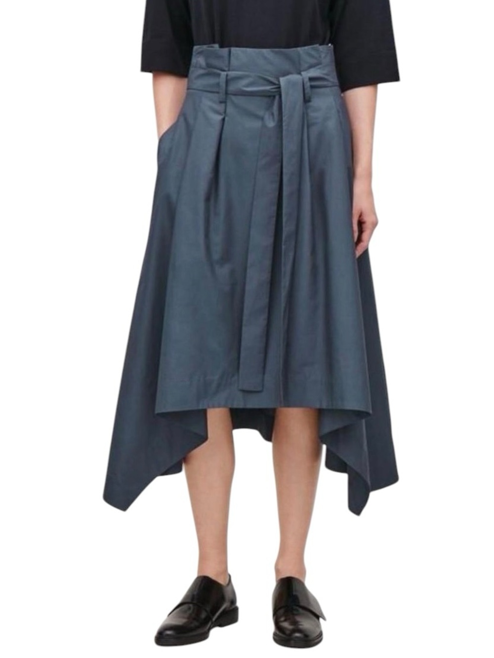 NWT COS Slate Blue handkerchief Asymmetrical hem high Waist poplin Skirt size 6